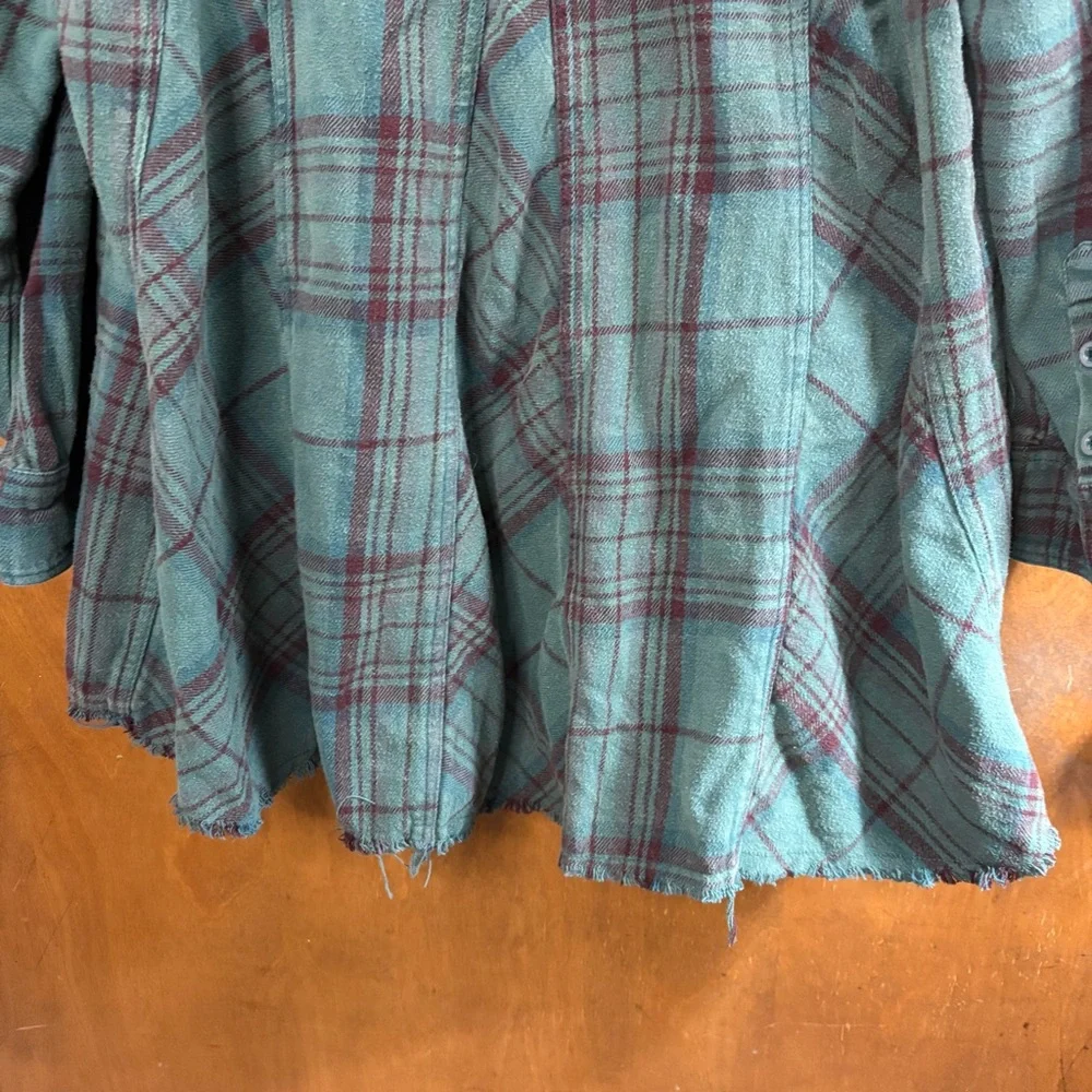 We The Free People Green Plaid Oversized Babydoll Button Up Shirt Shacket Boho - Picture 9 of 15